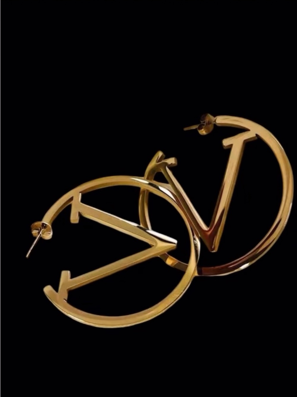 Gold Hoop V Letter Logo Earrings - Women Jewelry